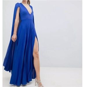 ASOS Cape Pleated Blue Maxi V Neck Dress 4